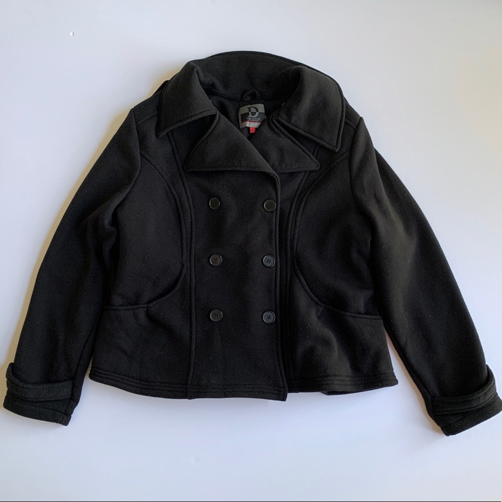Women’s black knit polyester casual pea coat 1x